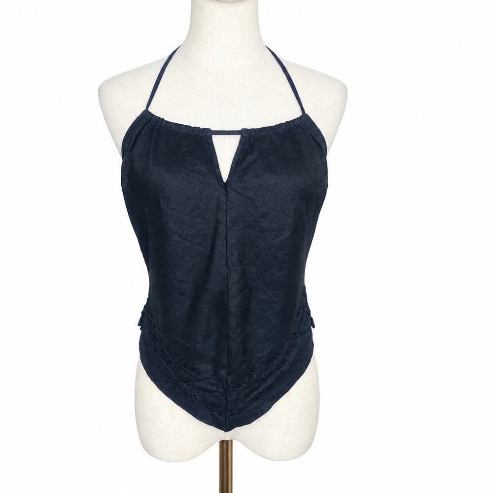 Vintage The Limited Y2K Linen Handkerchief Keyhole Halter Top Embroidered S